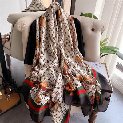 China New Digital Soft Touch Feeling Print Bandana Scarf Elegant Women Luxury Soft Lightweight Chiffon Long Silk Scarf for sale