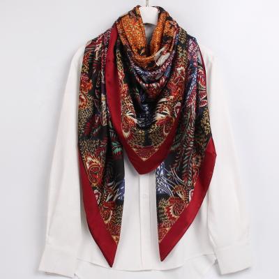 China 2021 Square New Arrival Large Size Floral Digital Printed Silk Shawl Ladies Neck Scarf for sale