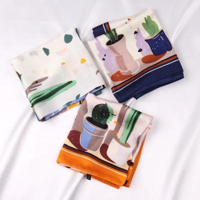 China New Arrival 70*70cm Polyester Factory Soft Soft Feeling Silk Pattern Printed Square Satin Head Scarves for sale