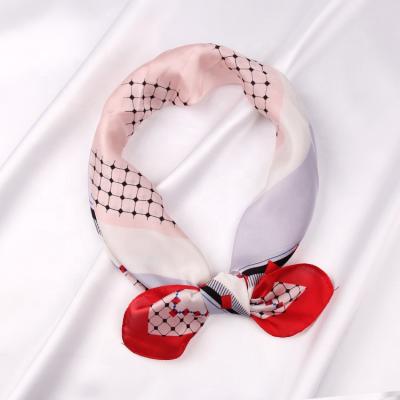 China Soft Soft Feeling Fashion Printed Elegant Summer Silk Women Square Neck Scarf Decoration Bag Scarves for sale