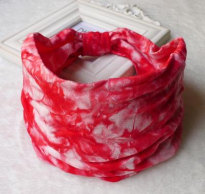 China Wholesale European and American style women's tie dye printing elastic girls Front Knot Hair Bands For twist stretch cotton headbands for sale