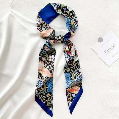 China Fashion Lady Neckerchief Hair Tie Top Selling Silk Printed Long Scarf For Handbags for sale