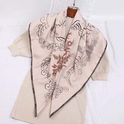 China 2021 Luxury Elegant Soft Twill Polyester Chain Tudung Bawal Malaysia Square Printing Hot Selling Hijab Silk Scarf for sale