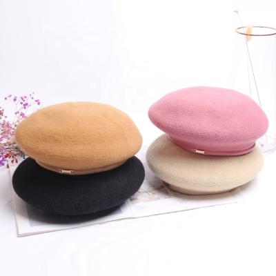 China Hot Sale Ladies Pu Leather Adjustable Knitted French Hat Breathable Autumn Winter Retro Beanie Caps Fashion for sale