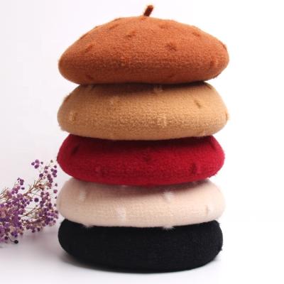 China Hot Selling Breathable/Soft Winter Women Fashion Furry Beanie Hat Girls Solid Color Faux French Painter Beret Hats for sale