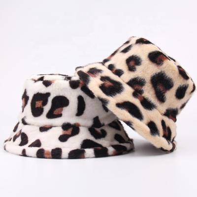 China New Winter Plush 2021 Leopard Fur Bucket Hat Women Luxury Outdoor Warm Plush Fisherman Hat for sale