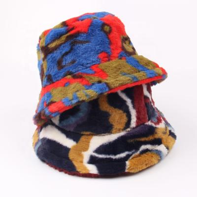 China Plush 2021 Winter Vintage Faux Fur Bucket Hat Unisex Luxury Colorful Ladies Travel Fisherman Plush Fur Hat for sale