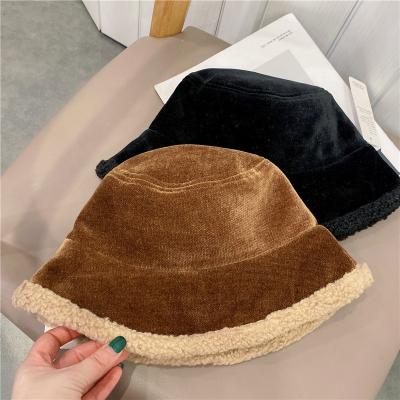 China Wholesale Plush Double Sided Women Winter Lamb Plush Fisherman Caps Popular Corduroy Soft Warm Bucket Hat for sale