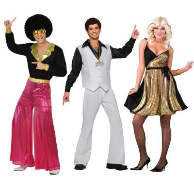 China Polyester Than 70s Couples Hip Hop Artist Retro Disco Hippie Halloween Cosplay Adult Performance Costume for sale