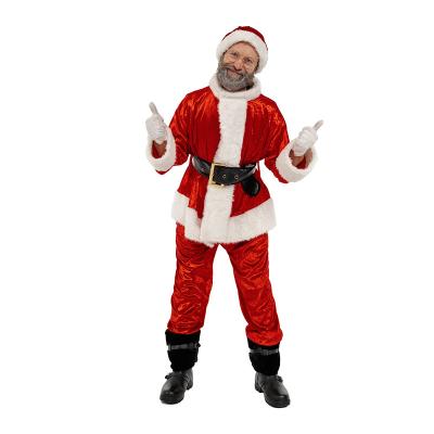 China Breathable Adult Velvet Christmas Suits Party Cosplay Santa Claus Costumes Coat Pants Belt Christmas Hat Cosplay Props Clothes for sale