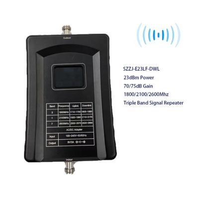 China Indoor Signal Amplifier 23dBm Triple Band DCS1800 WCDMA2100 LTE2600Mhz 2g3g4g CAG MGC LCD Display Mobile Phone Signal Repeater Amplifier For Home for sale