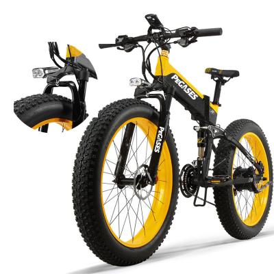 China Aluminum Alloy 48V 14.5AH 1000W 26 Inch Fat Tire Folding Electric Bicycle 27 Speed ​​Snow Mountain Folding Electric Bike for sale