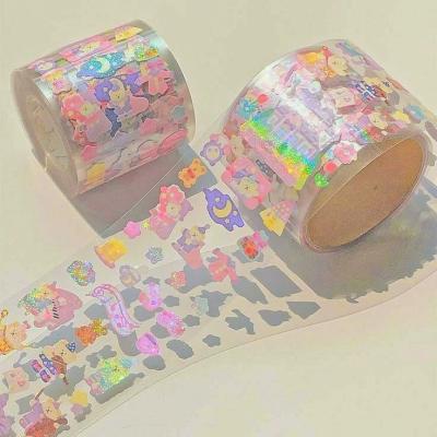 China Korean Decorative Film Rainbow Korean Decorative Film Waterproof Custom Printing Glitter Roll Sticker Holographic Label for sale