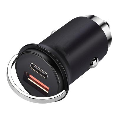 China New Design 2023 Mini Car Usb Charger Adapter 2 Type Left Fast Dual Usb Plug Multi Usb Car Charger Aluminum Alloy QC3.0 C Charger for sale