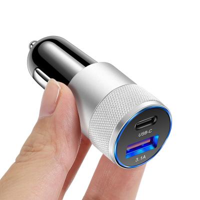 China New Design OEM Dual Usb Car Charger Supplier 2023 Super Fast Charging USB Type C Car Charger QC3.0 PD 2 Usb Car Phone Charger Left Adapter for sale