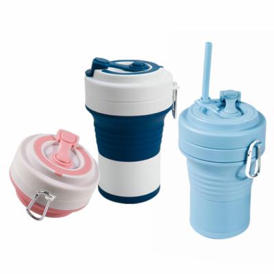 China FUNN121 550ML Factory Direct Reusable Collapsible Collapsible Travel Silicon Non-Inverted Folding Coffee Cup With Straw for sale