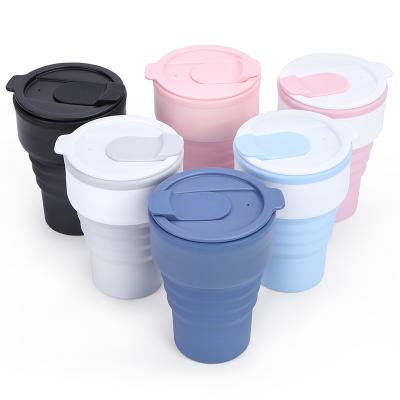 China FUNN119 Bpa Free Stored Wholesale 375Ml Portable Travel Coffee Mug Silicone Eco Friendly Folding Coffee Cup With Lid for sale