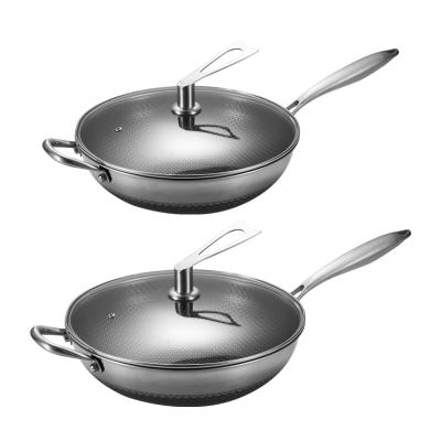 China Traditional Non Gas Cooker Stainless Steel Multifunctional Stick Frying Pan With Handle And Lid for sale