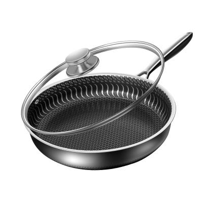 China Frying Pan 316 Stainless Steel Non-Stick Honeycomb Uncoated Non Stick Frying Pan With Lid For Home Cooker Gas for sale