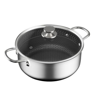 China Factory Direct Kitchenware Viable Stainless Steel Hot Pot Soup Hot Pot with Double Handles for Kitchen Home Cooking for sale