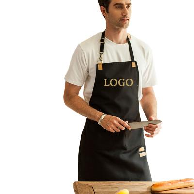 China OEM Fashion Custom Canvas Sleeveless Neck Cleaning Hanging Aprons With Pockets For Cafe Restaurant Lounge for sale