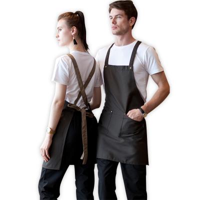 China Classic Retro Cross Waterproof Canvas Waiter Back Aprons With 2 Pockets For Hotel Restaurants Dessert Shops for sale