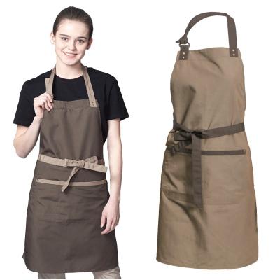 China Custom Poly-cotton Hang Neck Adjustable Barista Apron Labor Protection Factory Direct Sale Prices With Pockets For Cafe Restaurant Bar for sale