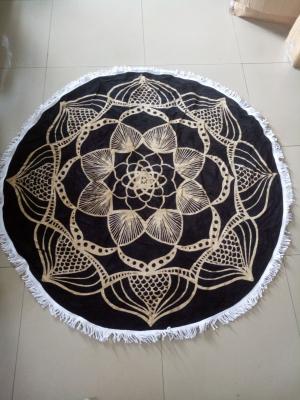 China Custom Reactive Printed Cotton Circle Beach Towel Round with fringe tassels for sale