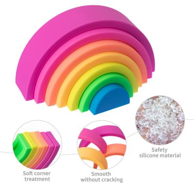 China Toy Silicone Montesorri Rainbow Stacker Educational Learning Eco-friendly Material Toys Creative Colorful Building Blocks For Kids Baby for sale