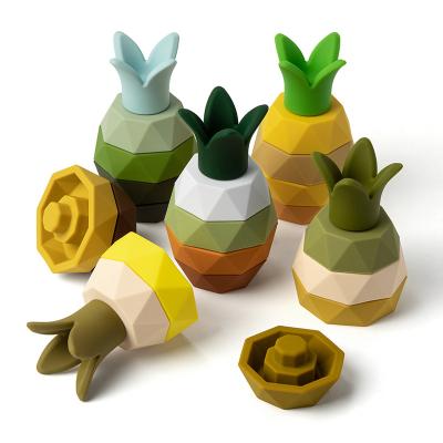 China Newest Fruit Pineapple OEM Bpa Silicone Free Teether Toy Molar Relieve Toothache Stacking Stacker Set Shape Eco-friendly Material for sale