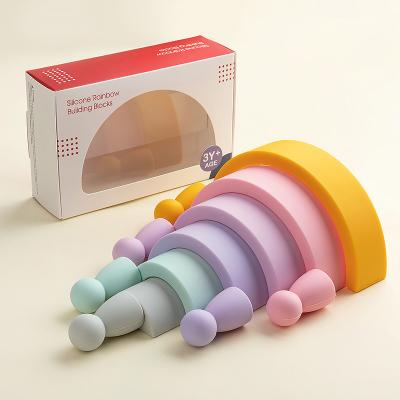 China DIY Silicone Rainbow Toy Baby Stacker Balance Blocks Eco-friendly Material Baby Stacking Toy Educational Toys For Children for sale