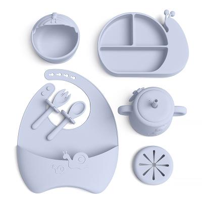 China BPA Free 2022 New Food Grade BPA Free Divider Snail Kids Feeding Baby Silicone Suction Dish Set Tableware For Eating for sale