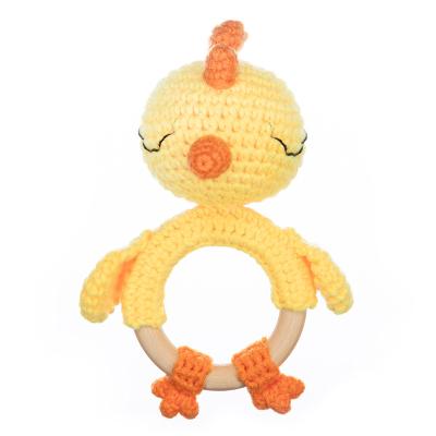 China 2022 New Arrival Eco-Friendly Material Bunny Rattle Hook Beige Bunny Ratchet Ring Bunny Wooden Toys Rattle Wood Teether for sale