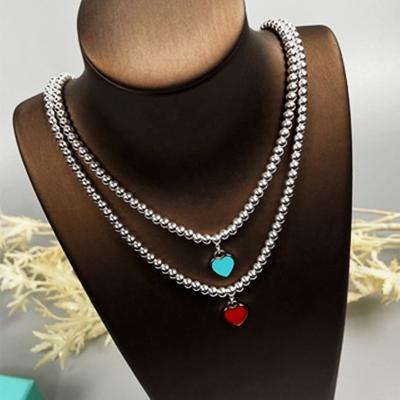 China 2022 European and American luxury sale 925 Sterling Silver Round Bead Heart necklace tiff jewelry enamel love women FASHIONABLE for sale