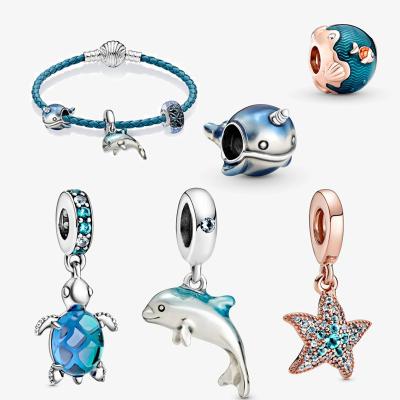 China 2020 Fashion Jewelry CLASSIC Ocean Turtle Dolphin Whale Women Charms DIY Designer Leather Rope Making 925 Silver Bracelets Charms for sale