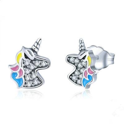 China Wholesale high quality 925 sterling silver cute unicorn circle for women joyero luxury fashion jewelry aesthetic stud earrings for sale