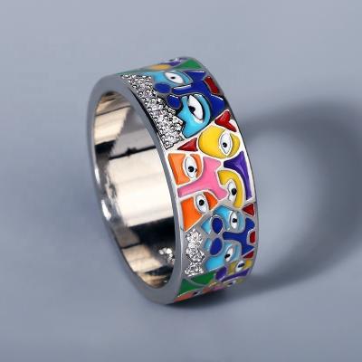 China 2021 New TRENDY Silver Rings For Women's Creative Women's Enamel Rings 925 Silver Party Jewelry Epoxy Handmade Craft for sale