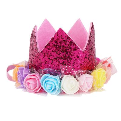 China Baby Shower Decorations First 1st Birthday Hat Glitter Girl Pink Princess Crown Number Party Baby Shower Decor Headband for sale