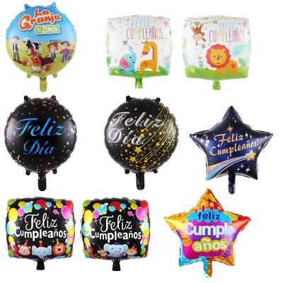 China Decorations 18inch Feliz Cumpleanos Spanish Happy Birthday Balloons Round Mylar Helium Balloon Happy Birthday Party Air Globos for sale