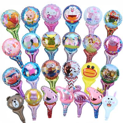 China Decorations Kids Cartoon Head Tiger Lion Monkey Cow Giraffe Cheer Animal Hand Holding Sticks Foil Balloons Party Decoration for sale