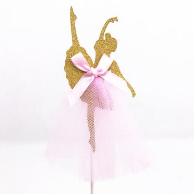 China Wholesale Decorations Cake Topper Insert Card Flag Ballet Girl Princess Gauze Dress Card Birthday Cake Wedding Decoration for sale