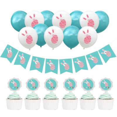 China 19pcs Easter Decorations Party Decorations Bunny Balloons Easter Cupcake Topper Rabbit Banner Set Supplies For Kids Birthday Party for sale