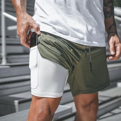 China QUICK DRY Men Workout Running Dual Layer 2 In 1 Jogger Panel Shorts Mens Gym Fitness Built-in Pocket Quick Dry Beach Shorts for sale