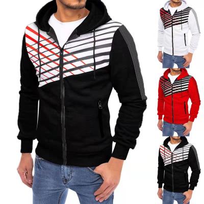 China Custom Print OEM Breathable Pocket Men Workout Zipper Zipper Up Hoodies Wholesale Hoodies Logo Jacket Warm Stripe Hoodie for sale