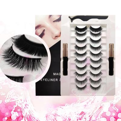 China Natural Long 10pairs With 2pcs Magnetic Eyeliner False Eyelash Set Magnetic Eyelashes With Magnetic Coating for sale