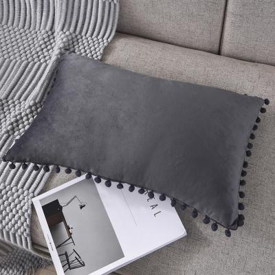 China Minimalism Cutelife 30*50CM Gray White Rectangle Plush Ball Polyester Pillow Case for sale