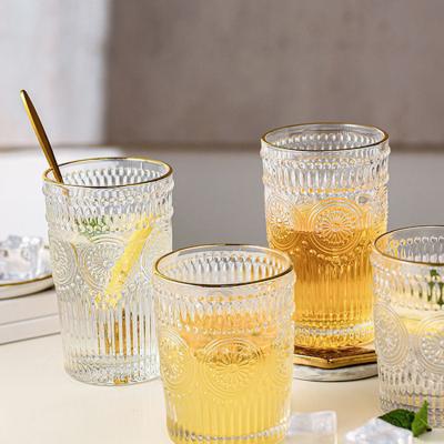 China Cutelife New Retro Description Phnom Penh Retro Description Glass Relief Water Viable Light Luxury Cup Breakfast Home Milk Juice Cup for sale