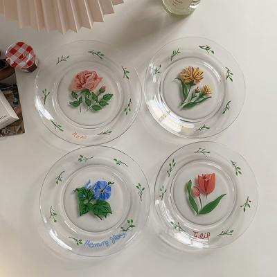 China Cutelife Tulip Flower Transparent Round Glass Viable Dinner Dish Set Dishes and Dishes for sale