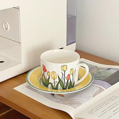 China CuteLife Viable Tulip Ceramic Coffee Cup Kitchen Attack Tea Cup and Saucer Set for sale