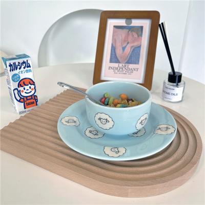 China Cutelife Sustainable Korean Blue 8inches Cartoon Ceramic Dishes Home Decorating Cute Children's Fruit Dishes And Snack Dishes for sale